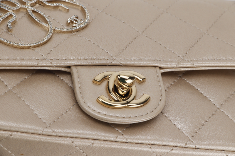 CHANEL VICTORY PEACE MINI FLAP LIGHT GOLD LAMBSKIN GOLD HARDWARE(2353xxxx) WITH DUST COVER  , NO CARD
