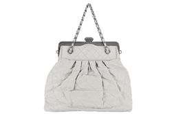 CHANEL CHIC FRAME TOTE (1484xxxx) LIGHT GREY CALFSKIN SILVER HARDWARE WITH CARD AND DUST COVER