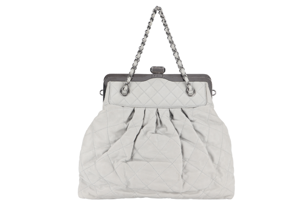 CHANEL CHIC FRAME TOTE (1484xxxx) LIGHT GREY CALFSKIN SILVER HARDWARE WITH CARD AND DUST COVER