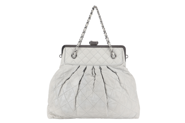 CHANEL CHIC FRAME TOTE (1484xxxx) LIGHT GREY CALFSKIN SILVER HARDWARE WITH CARD AND DUST COVER