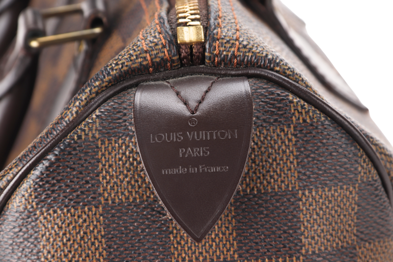 LOUIS VUITTON SPEEDY 25 DAMIER EBENE CANVAS GOLD HARDWARE WITH PADLOCK, NO KEY