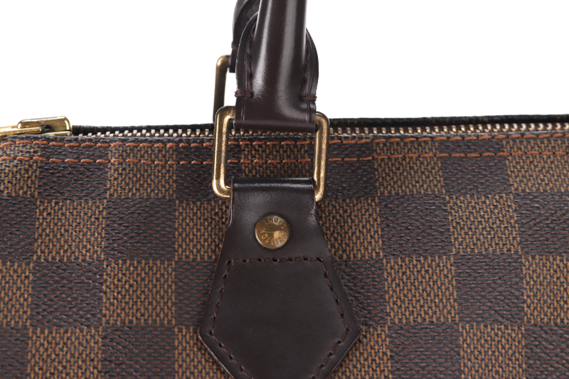 LOUIS VUITTON SPEEDY 25 DAMIER EBENE CANVAS GOLD HARDWARE WITH PADLOCK, NO KEY