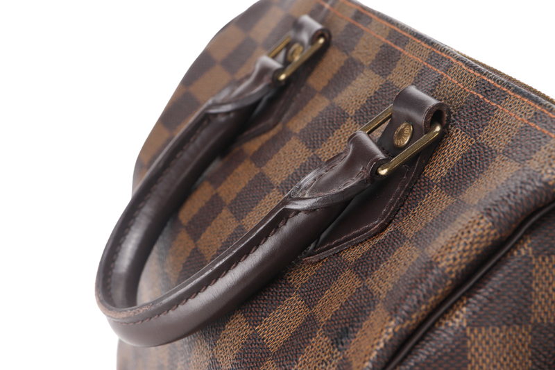 LOUIS VUITTON SPEEDY 25 DAMIER EBENE CANVAS GOLD HARDWARE WITH PADLOCK, NO KEY