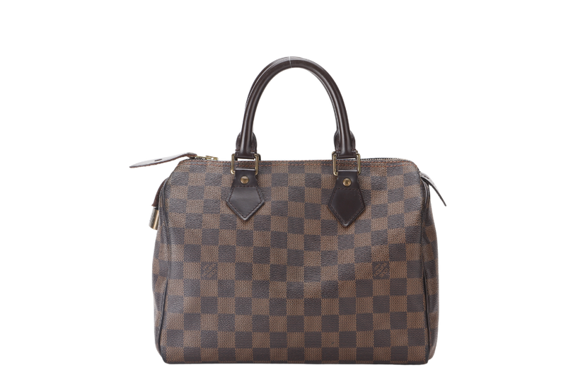 LOUIS VUITTON SPEEDY 25 DAMIER EBENE CANVAS GOLD HARDWARE WITH PADLOCK, NO KEY