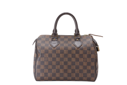 LOUIS VUITTON SPEEDY 25 DAMIER EBENE CANVAS GOLD HARDWARE WITH PADLOCK, NO KEY