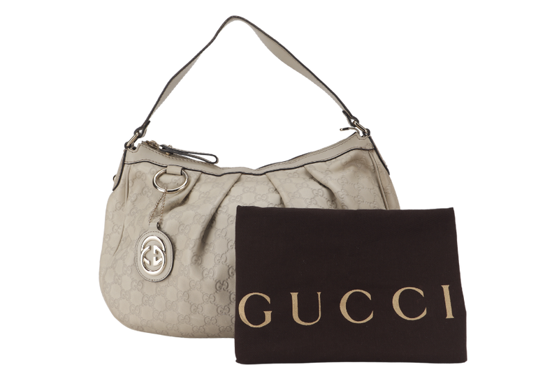 GUCCI WHITE GUCCISSIMA SUKEY SHOULDER BAG CALFSKIN LEATHER SILVER HARDWARE (232955 204991) WITH DUST COVER