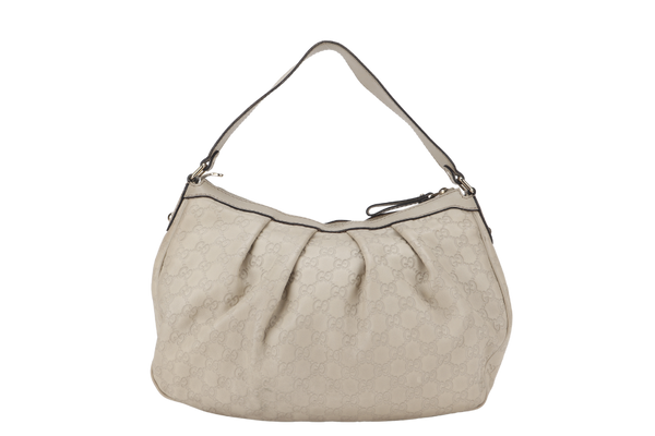 GUCCI WHITE GUCCISSIMA SUKEY SHOULDER BAG CALFSKIN LEATHER SILVER HARDWARE (232955 204991) WITH DUST COVER