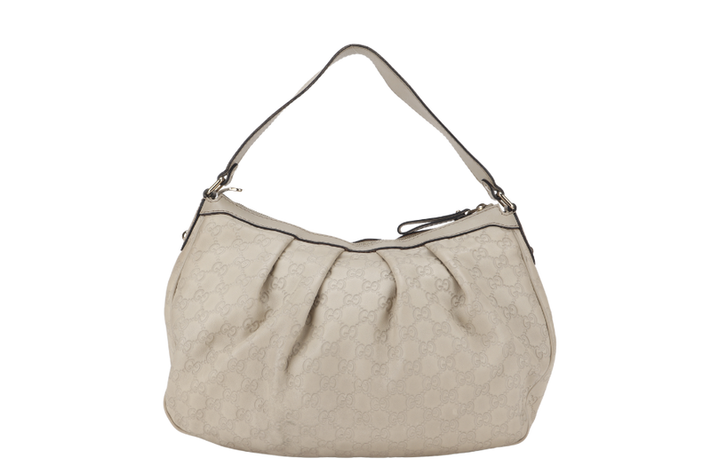 GUCCI WHITE GUCCISSIMA SUKEY SHOULDER BAG CALFSKIN LEATHER SILVER HARDWARE (232955 204991) WITH DUST COVER