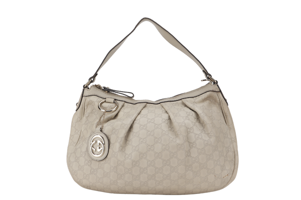 GUCCI WHITE GUCCISSIMA SUKEY SHOULDER BAG CALFSKIN LEATHER SILVER HARDWARE (232955 204991) WITH DUST COVER