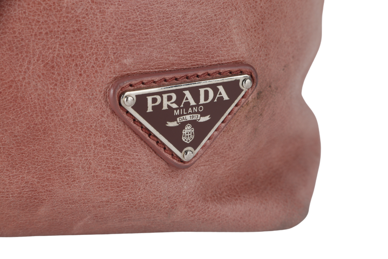 PRADA SHOPPER BAG PINK AGED CALF LEATHER SILVER HARDWARE WITH STRAP AND DUST COVER