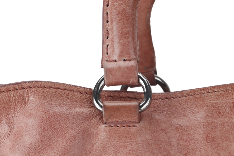 PRADA SHOPPER BAG PINK AGED CALF LEATHER SILVER HARDWARE WITH STRAP AND DUST COVER