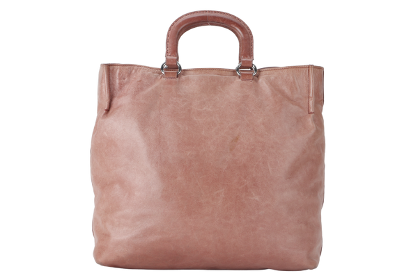 PRADA SHOPPER BAG PINK AGED CALF LEATHER SILVER HARDWARE WITH STRAP AND DUST COVER