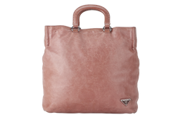 PRADA SHOPPER BAG PINK AGED CALF LEATHER SILVER HARDWARE WITH STRAP AND DUST COVER