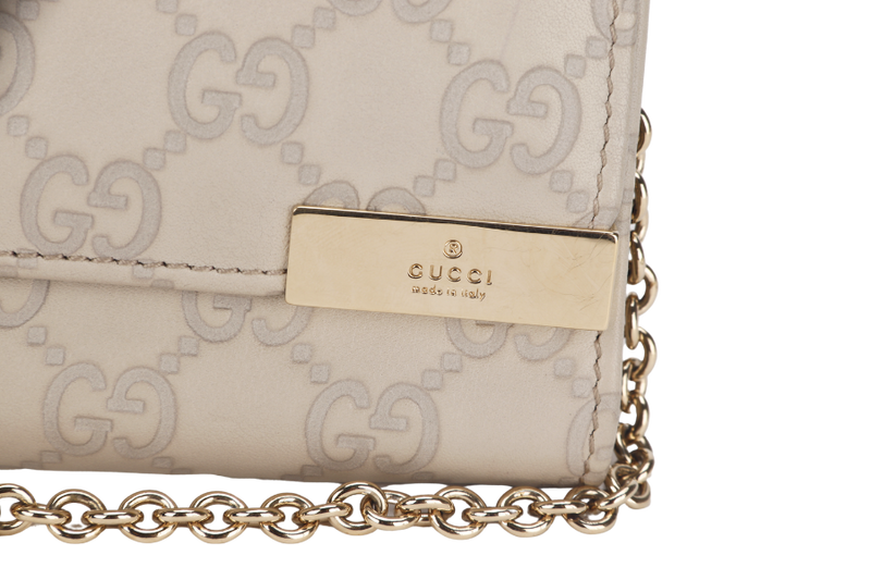 GUCCI 269541 493075 WOC WHITE GUCCISSIMA LEATHER GOLD HARDWARE WITH CHAIN STRAP AND DUST COVER