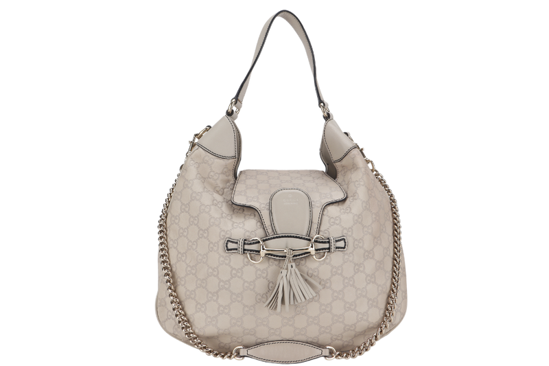 GUCCI 322226 002123 EMILY HOBO WHITE GUCCISSIMA LEATHER GOLD HARDWARE WITH CHAIN STRAP