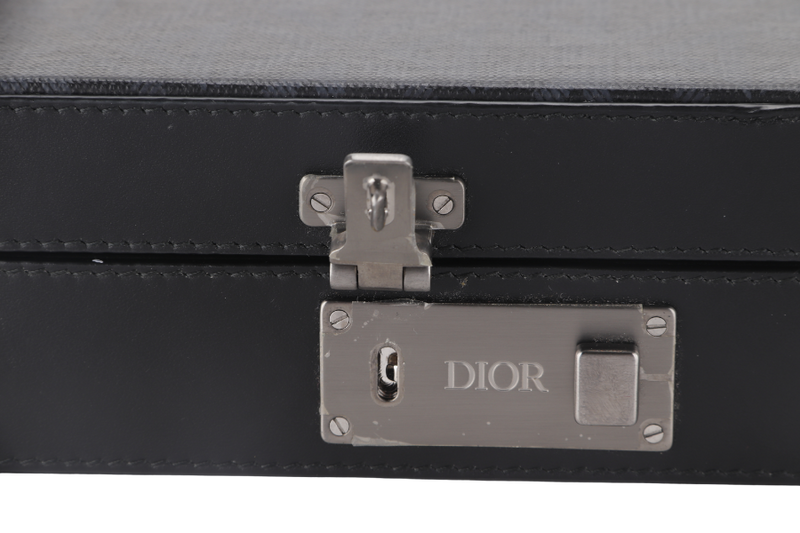 CHRISTIAN DIOR LOCK CASE BAG (07-BO-0292) MINI BLACK CD DIAMOND CANVAS PALLADIUM HARDWARE WITH DUST COVER AND BOX