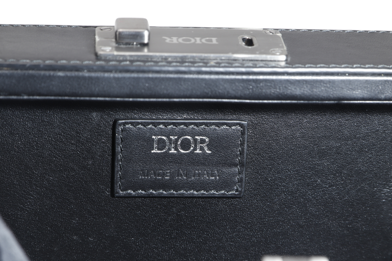 CHRISTIAN DIOR LOCK CASE BAG (07-BO-0292) MINI BLACK CD DIAMOND CANVAS PALLADIUM HARDWARE WITH DUST COVER AND BOX