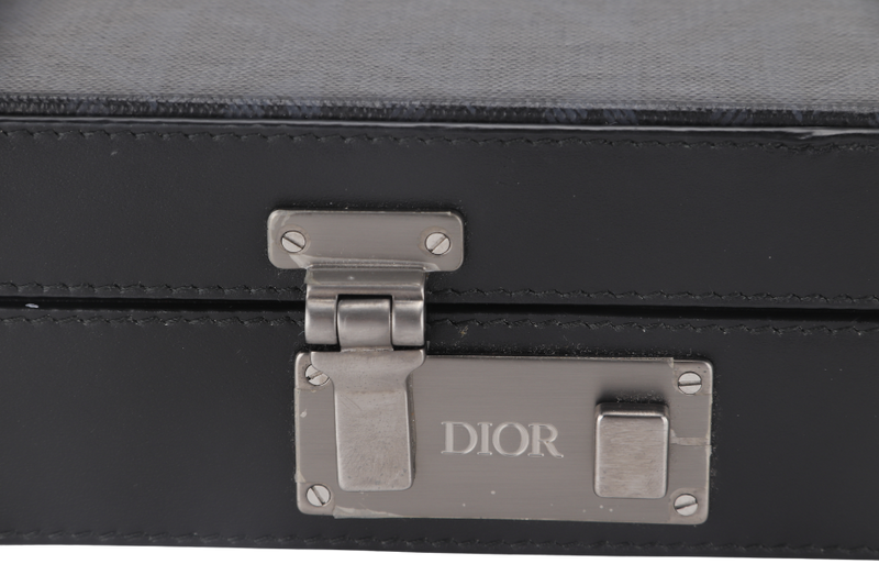 CHRISTIAN DIOR LOCK CASE BAG (07-BO-0292) MINI BLACK CD DIAMOND CANVAS PALLADIUM HARDWARE WITH DUST COVER AND BOX