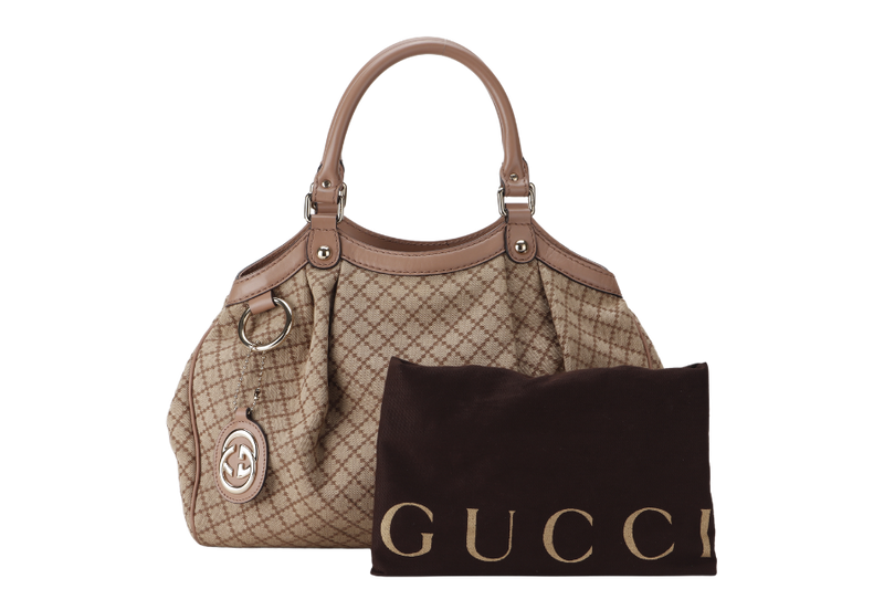 GUCCI SUKEY TOTE BEIGE-BROWN CANVAS GOLD HARDWARE (211944 486628) WITH DUST COVER