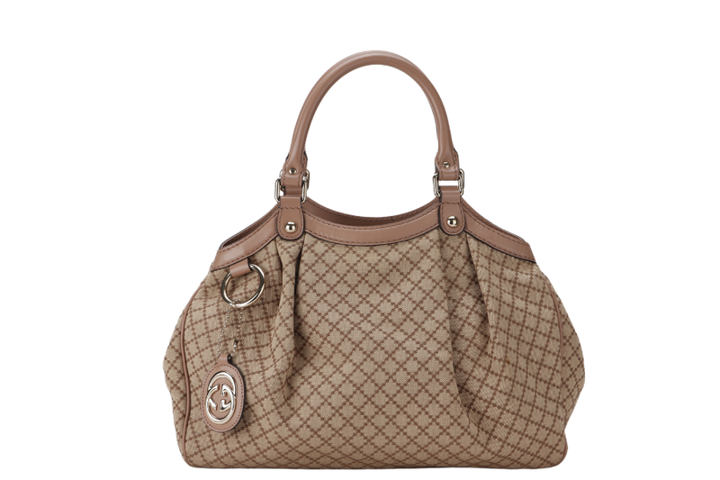 GUCCI SUKEY TOTE BEIGE-BROWN CANVAS GOLD HARDWARE (211944 486628) WITH DUST COVER