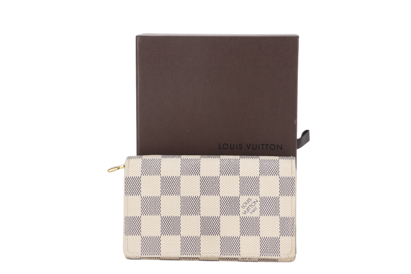 LOUIS VUITTON PORTEFEUILLE TRESOR BI-FOLD WALLET (N61744) DAMIER AZUR CANVAS GOLD HARDWARE WITH BOX