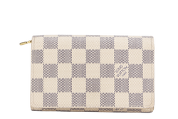 LOUIS VUITTON PORTEFEUILLE TRESOR BI-FOLD WALLET (N61744) DAMIER AZUR CANVAS GOLD HARDWARE WITH BOX