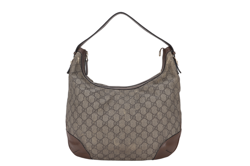 GUCCI HOBO SHOULDER BAG (309618 002123) BROWN GG CANVAS GOLD HARDWARE WITH DUST COVER