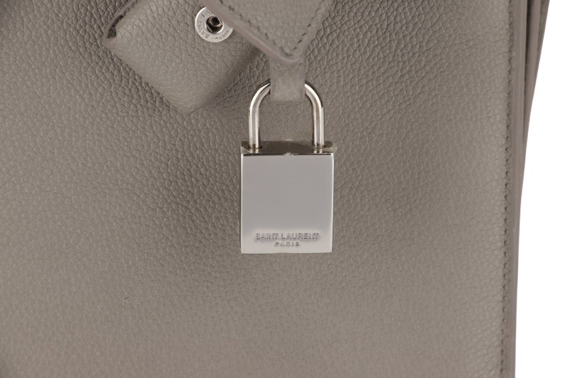 SAINT LAURENT (YSL) NANO SAC DE JOUR GREY GRAINED CALF LEATHER & SILVER HARDWARE WITH STRAP, KEYS&PADLOCK