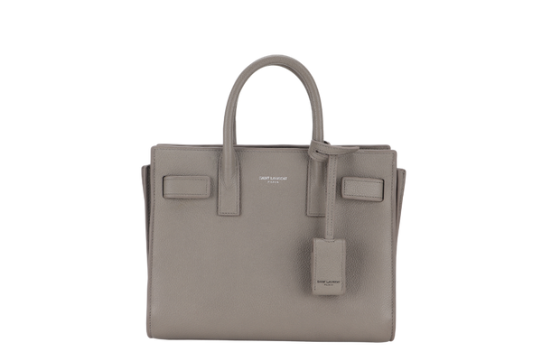 SAINT LAURENT (YSL) NANO SAC DE JOUR GREY GRAINED CALF LEATHER & SILVER HARDWARE WITH STRAP, KEYS&PADLOCK