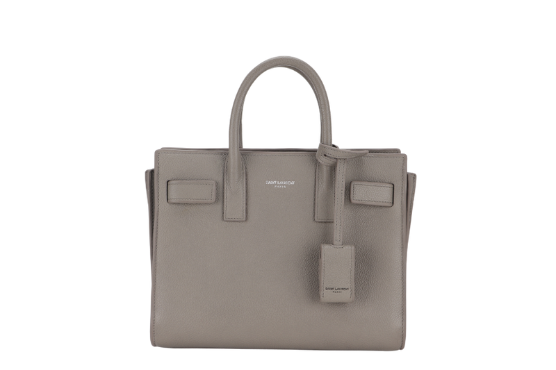 SAINT LAURENT (YSL) NANO SAC DE JOUR GREY GRAINED CALF LEATHER & SILVER HARDWARE WITH STRAP, KEYS&PADLOCK