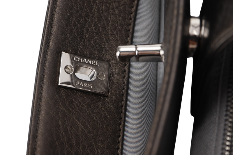 CHANEL 2WAY CC COCO TOTE BAG BROWN CALF LEATHER SILVER HARDWARE (1993xxxx) WITH STRAP