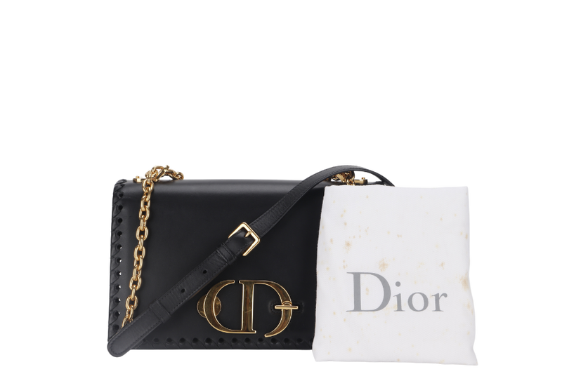 CHRISTIAN DIOR MONTAIGNE BRAIDED 25 BLACK LEATHER GOLD HARDWARE (17-BO-1109) WITH DUST COVER