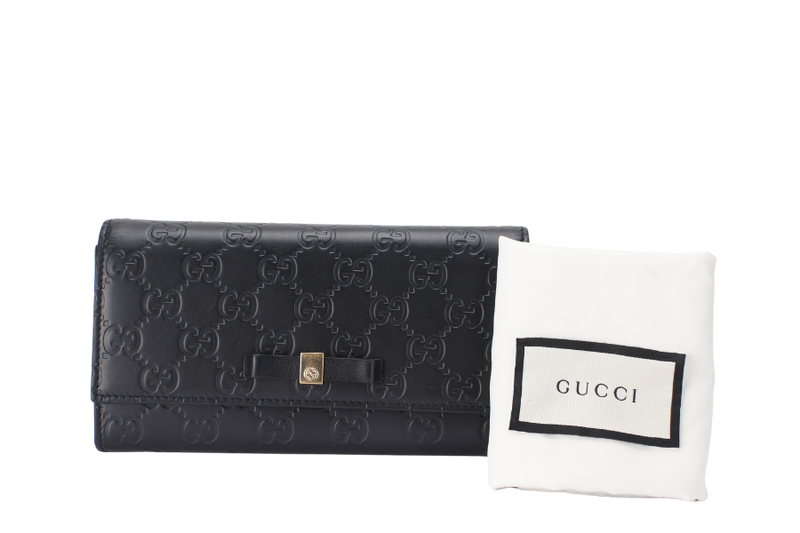 GUCCI LONG WALLET (B388679 2149) BLACK LEATHER GOLD HARDWARE AND NO DUST COVER
