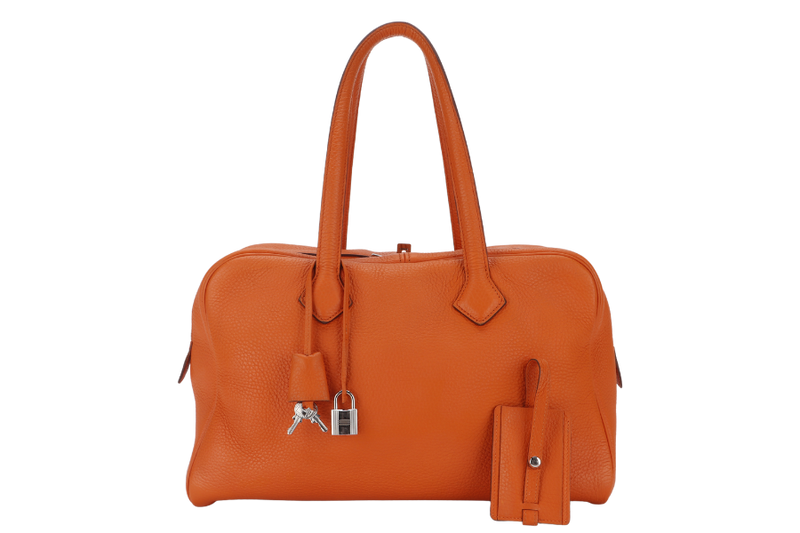 HERMES VICTORIA II 35 ORANGE CLEMENCE LEATHER PALLADIUM HARDWARE STAMP N SQUARE WITH LOCK&KEYS