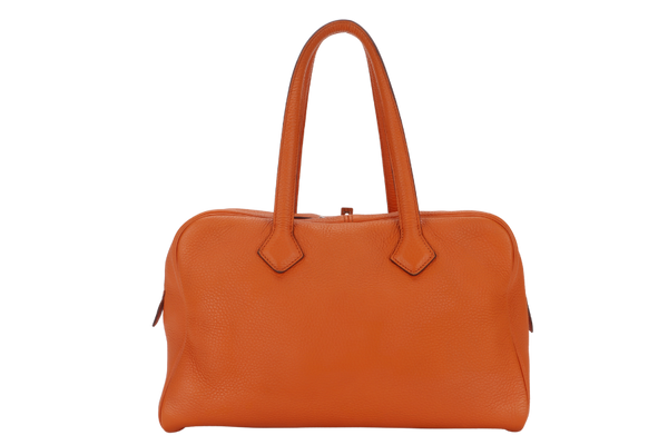 HERMES VICTORIA II 35 ORANGE CLEMENCE LEATHER PALLADIUM HARDWARE STAMP N SQUARE WITH LOCK&KEYS