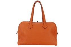 HERMES VICTORIA II 35 ORANGE CLEMENCE LEATHER PALLADIUM HARDWARE STAMP N SQUARE WITH LOCK&KEYS