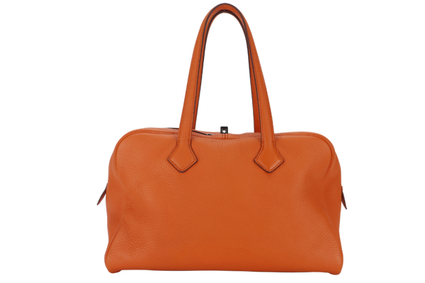 HERMES VICTORIA II 35 ORANGE CLEMENCE LEATHER PALLADIUM HARDWARE STAMP N SQUARE WITH LOCK&KEYS