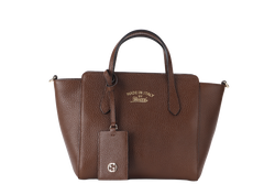 GUCCI SWING MEDIUM (368827 498879) BROWN LEATHER 2WAYS BAG GOLD HARDWARE WITH STRAPS AND DUST COVER