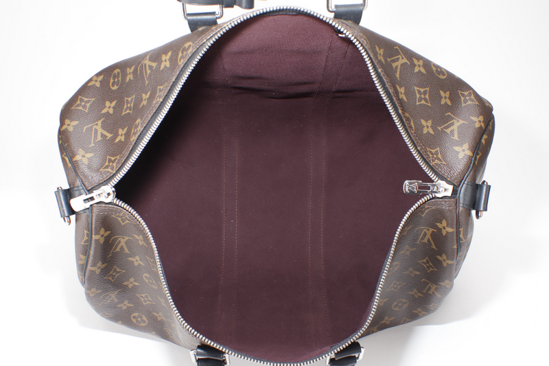 LOUIS VUITTON KEEPALL BANDOULIERE 45 (M56711) MONOGRAM MACASSAR SILVER HARDWARE (NO STRAP) WITH DUST COVER