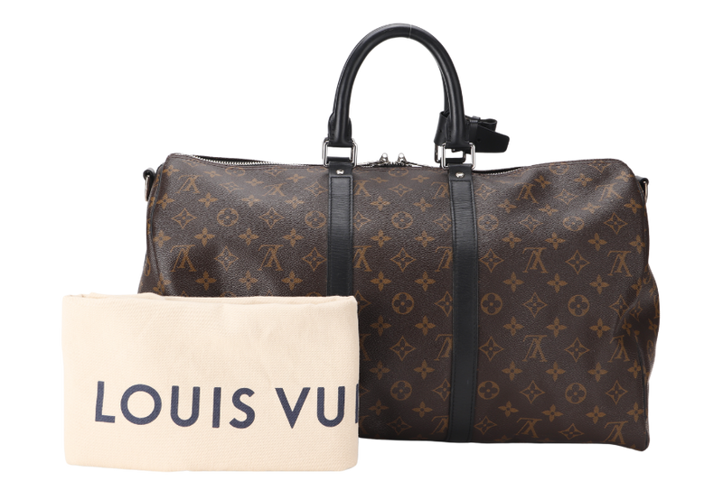 LOUIS VUITTON KEEPALL BANDOULIERE 45 (M56711) MONOGRAM MACASSAR SILVER HARDWARE (NO STRAP) WITH DUST COVER