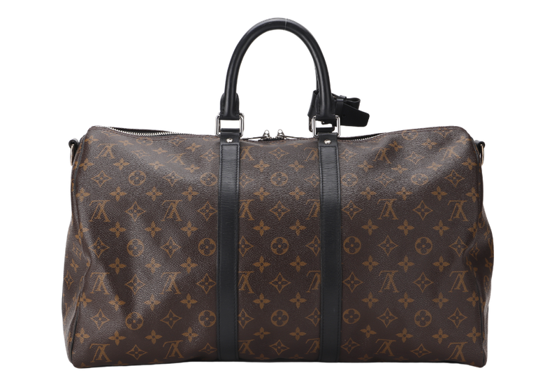 LOUIS VUITTON KEEPALL BANDOULIERE 45 (M56711) MONOGRAM MACASSAR SILVER HARDWARE (NO STRAP) WITH DUST COVER