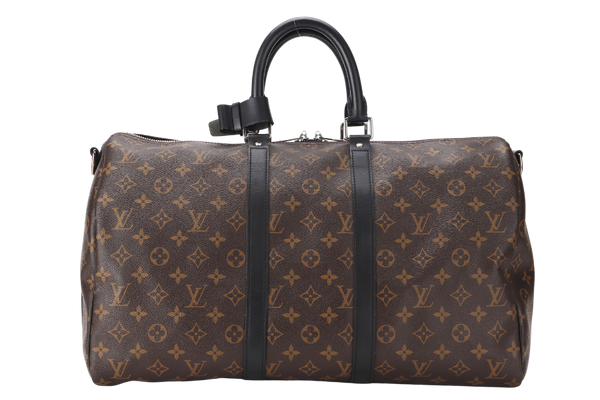 LOUIS VUITTON KEEPALL BANDOULIERE 45 (M56711) MONOGRAM MACASSAR SILVER HARDWARE (NO STRAP) WITH DUST COVER