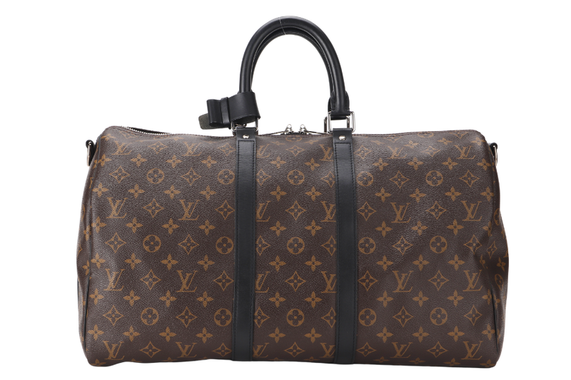 LOUIS VUITTON KEEPALL BANDOULIERE 45 (M56711) MONOGRAM MACASSAR SILVER HARDWARE (NO STRAP) WITH DUST COVER