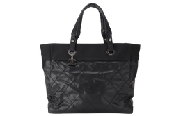 CHANEL PARIS BIARRITZ MEDIUM TOTE BAG BLACK COATED CANVAS SILVER HARDWARE (1580xxxx) WITH CARD, NO DUST COVER