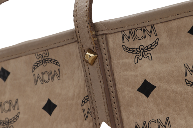 MCM RABBIT TOP ZIP SHOPPER IN VISETOS BEIGE TOTE BAG GOLD HARDWARE NO DUST COVER