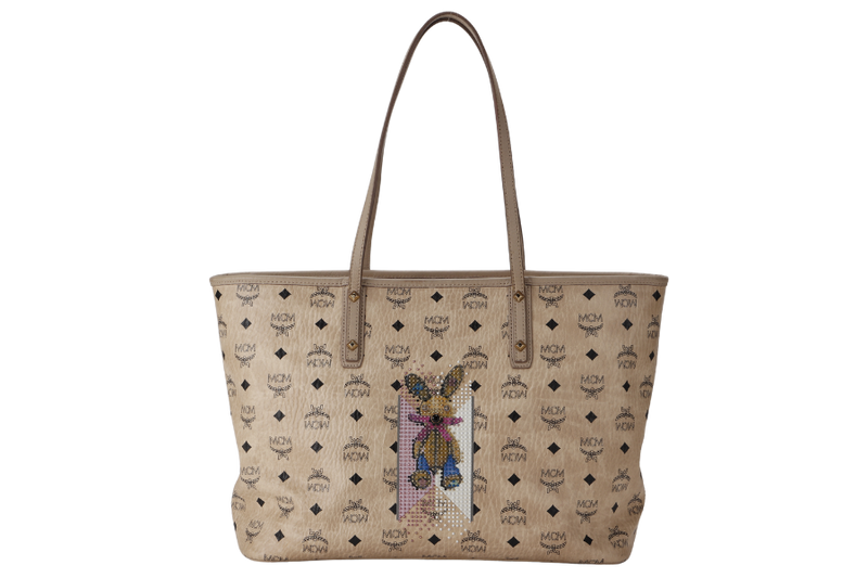 MCM RABBIT TOP ZIP SHOPPER IN VISETOS BEIGE TOTE BAG GOLD HARDWARE NO DUST COVER