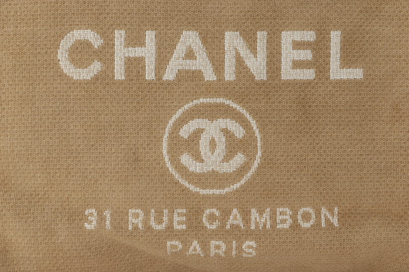 CHANEL DEAUVILLE MEDIUM BROWN CANVAS TOTE BAG SILVER HARDWARE (1609xxxx) WITH CARD NO DUST COVER