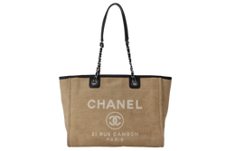 CHANEL DEAUVILLE MEDIUM BROWN CANVAS TOTE BAG SILVER HARDWARE (1609xxxx) WITH CARD NO DUST COVER