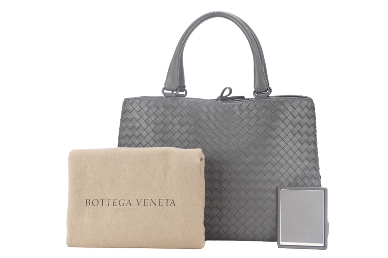 BOTTEGA VENETA MILANO TOTE INTRECCIATO GREY NAPPA LEATHER GOLD HARDWARE (B02282250N) WITH MIRROR AND DUST COVER