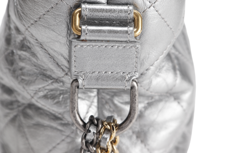 CHANEL GABRIELLE MEDIUM METALLIC SILVER CALFSKIN MIXED HARDWARE (2417xxxx) WITH CARD , DUST COVER AND BOX